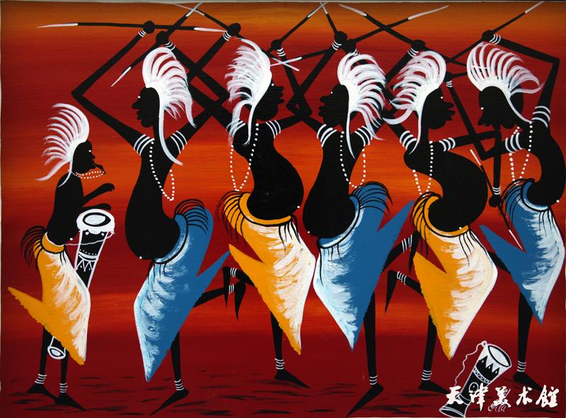 3.Mohamedi Saidi Cihlamboni 油漆画 Masai 《马赛族舞蹈》.jpg